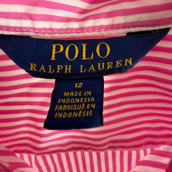 Polo Ralph Lauren Girls Striped Button Front Shirt Dress with Belt, Size 12 - Picture 6 of 7